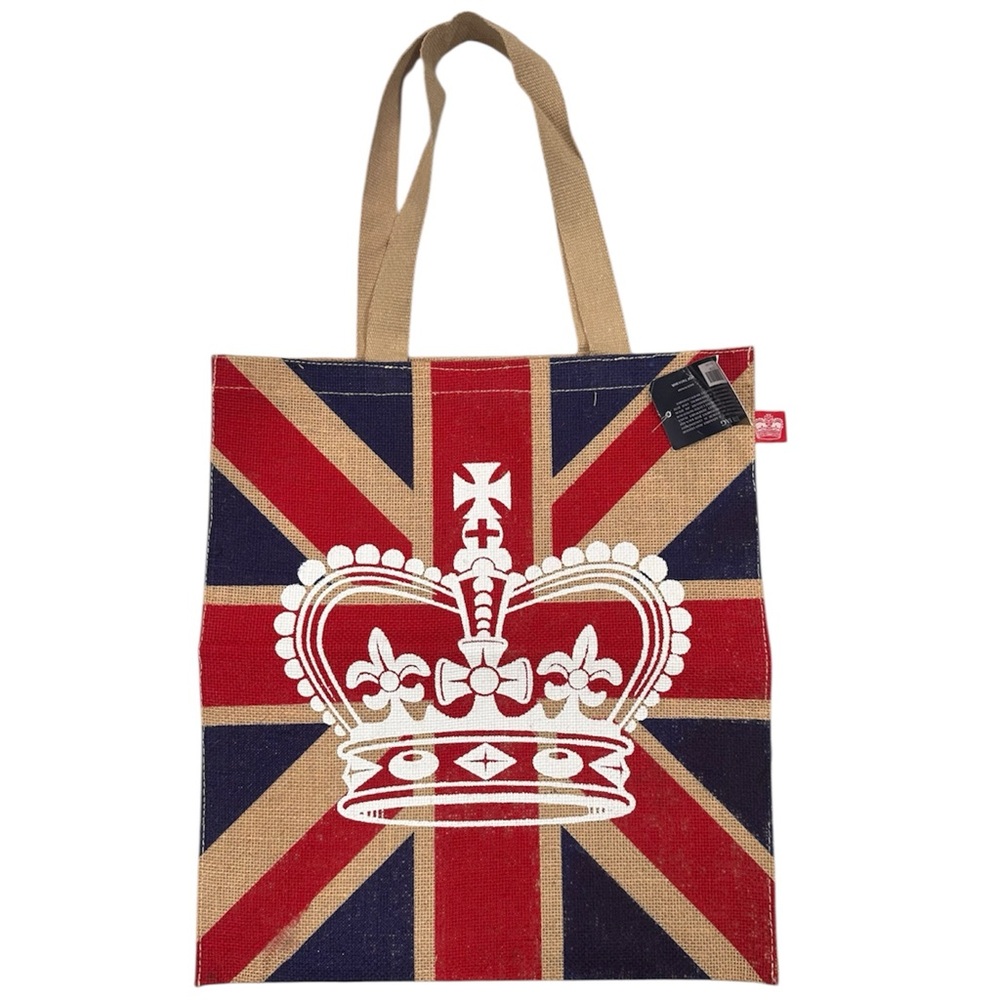 NWT Britain Crown Jute Tote Bag Red, Navy, Tan OS Beach Coachella UNISEX